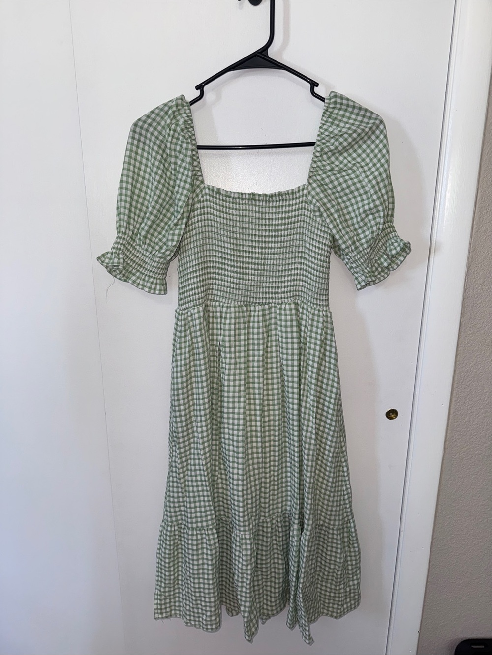 Altar'd State Green Gingham Smocked Midi Dress